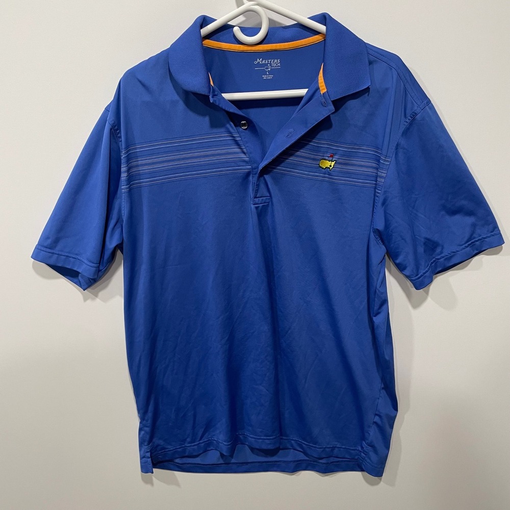 MASTERS TECH Golf Polo Shirt Mens Large Blue Short Sleeve Masters‎ Logo